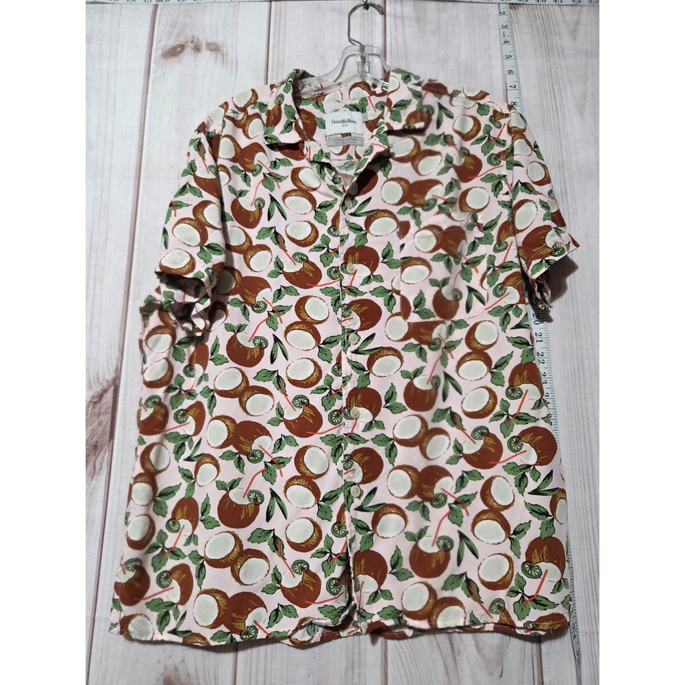 Goodfellow & Co Men's Large Coconut Print Short Sleeve Button Down Shirt